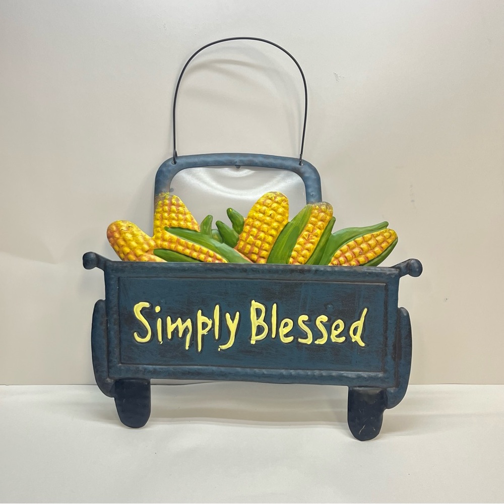 simply‎ bless thanksgiving metal home decor back of truck with corn blue